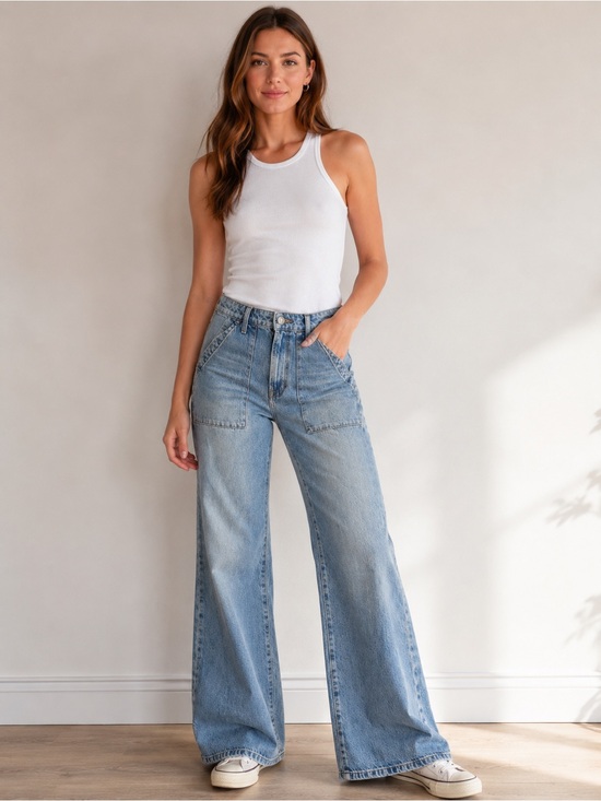 NSF Denim - NSF NWT High Rise Utility Jeans Size 29 Wide Leg Denim NEW WITH TAGS